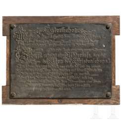 Gusseiserne Tafel „Mahnworte des Kaisers Wilhelm II. an seine Söhne", datiert 1903