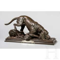 Jagdhund-Plastik als Offiziers-Schießpreis, datiert 1896