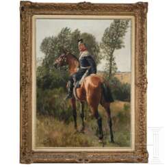 Theodor Rocholl (1854 - 1933), Ulanenoffizier zu Pferd, datiert "Düsseldf. 91"