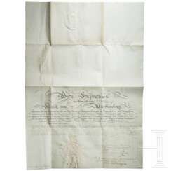 Generalmajor Carl Friedrich von Kerner (1775 - 1840) - Patente zum Leutnant 1794 mit Unterschrift des Herzogs Ludwig Eugen und zum Generalmajor 1811 mit Unterschrift König Friedrich I. von Württemberg