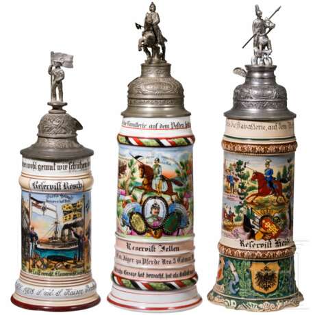 Drei Reservistenkrüge, Garde-Dragoner, Jäger zu Pferde und Marine, 1905 - 1913 - photo 1