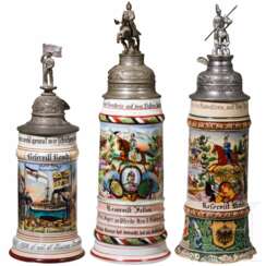 Drei Reservistenkrüge, Garde-Dragoner, Jäger zu Pferde und Marine, 1905 - 1913