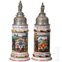 Vier Reservistenkrüge von unterschiedlichen württembergischen Infanterie-Regimentern