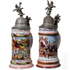 Zwei Reservistenkrüge, württembergisches Ulanenregiment "König Karl"