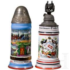 Drei Reservisten- und ein Andenkenkrug von unterschiedlichen württembergischen Regimentern