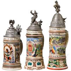 Zwei Reservistenkrüge von verschiedenen Artillerie-Regimentern und ein Reservistenkrug eines Pioniers