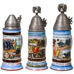 Drei Reservistenkrüge von unterschiedlichen Artillerie-Regimentern