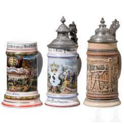 Zwei Reservisten- und ein Schießpreiskrug, verschiedene Ausführungen