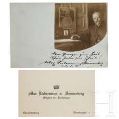 Offizier und Politiker Max Liebermann von Sonnenberg (1848 - 1911) - Portraitpostkarte mit eigenhändigen Zeilen und Unterschrift, Visitenkarte 1910