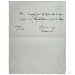 Admiral Reinhard Scheer (1863 - 1928) - eigenhändiger Brief 1922