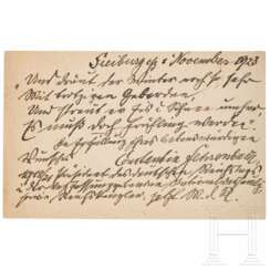 Reichskanzler Constantin Fehrenbach (1852 - 1926) - eigenhändig geschriebene Postkarte mit Unterschrift an die Sammlerin 1923