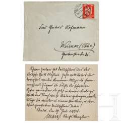 Reichskanzler Wilhelm Marx (1863 - 1946) - eigenhändig verfasste Karte mit dem an die Sammlerin adressierten Kuvert 1924