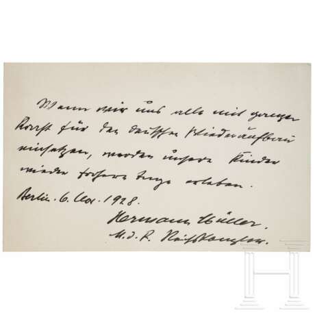 Reichskanzler Hermann Müller (1876 - 1931) - Karte mit eigenhändiger Unterschrift - photo 1
