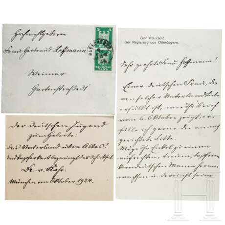 Bayerischer Ministerpräsident Gustav von Kahr (1862 - 1934) - eigenhändiges Schreiben und Karte an die Sammlerin, mit adressiertem Kuvert, 1924 - photo 1