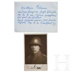 Schriftsteller Walther Bloem (1868 - 1951) - signierte Portraitpostkarte, geschriebener Brief und ein beschriftetes Kuvert, 1914