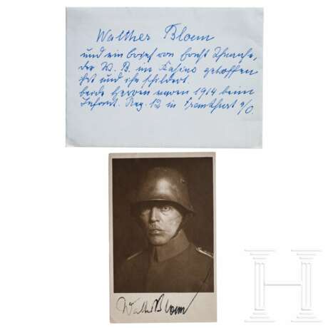 Schriftsteller Walther Bloem (1868 - 1951) - signierte Portraitpostkarte, geschriebener Brief und ein beschriftetes Kuvert, 1914 - photo 1