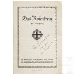 Schriftsteller Friedrich Lienhard (1865 - 1929) - eigenhändige Unterschrift auf einem kleinen Papierbogen mit dem gedrucktem Gedicht "Das Rosenkreuz"
