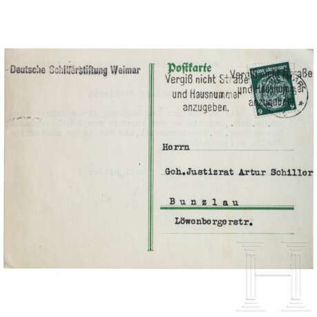 Schriftsteller Heinrich Lilienfein (1879 - 1952), eigenhändig signierte Postkarte an einen Geheimen Justizrat, 1935 - фото 1 Schriftsteller Heinrich Lilienfein (1879 - 1952), eigenhändig signierte Postkarte an einen Geheimen Justizrat, 1935 - фото 1