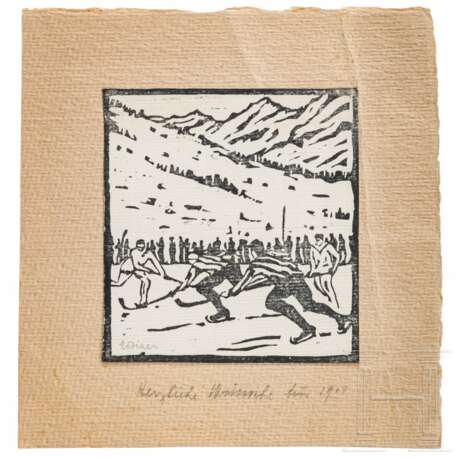 Maler Emil Bizer (1881 - 1957) - eigenhändig signierter Holzschnitt, auf Karton angebracht 1914 - photo 1 Maler Emil Bizer (1881 - 1957) - eigenhändig signierter Holzschnitt, auf Karton angebracht 1914 - photo 1