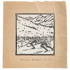 Maler Emil Bizer (1881 - 1957) - eigenhändig signierter Holzschnitt, auf Karton angebracht 1914