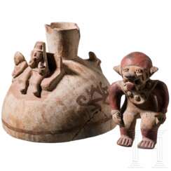 Präkolumbische Tonfigur und Gefäß, wohl Ecuador, Jama-Coaque, 500 - 1000 n. Chr.