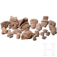20 präkolumbische Tonköpfe, überwiegend wohl Ecuador / Mexiko, Jama-Coaque, Veracruz u.a., 500 - 900 n. Chr.