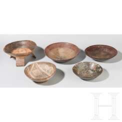Fünf präkolumbische Schalen, Ekuador, Carchi u.a., 500 - 1200 n. Chr.