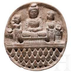 Gandhara-Tondo aus Ton mit meditierendem Buddha, 1. - 3. Jhdt. n. Chr.