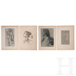 Max Seliger (1865 - 1920), vier Zeichnungen, deutsch, um 1900