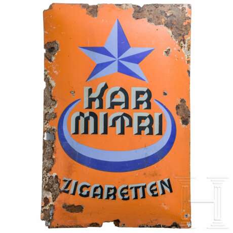 Reklameschild (Emailschild) "KAR MITRI ZIGARETTEN", Berlin, 1920er Jahre - фото 1