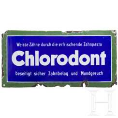 Email-Reklameschild Chlorodant Zahnpasta, Boos & Hahn, Ortenberg -Baden, 1920er Jahre