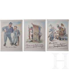 Drei Entwürfe für Postkarten, München, 1950er Jahre