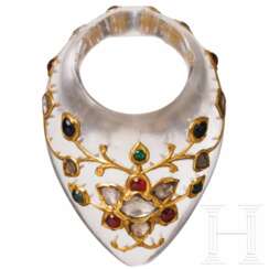 Edelsteinbesetzter Bogenring aus Bergkristall, Indien, 19. Jhdt.