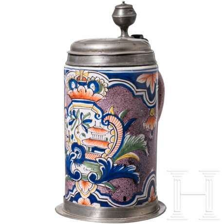 Walzenkrug mit Zinndeckel, Erfurt, Mitte 18. Jhdt. - Foto 1 Walzenkrug mit Zinndeckel, Erfurt, Mitte 18. Jhdt. - Foto 1