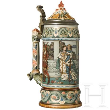 Bierkrug, "Hochzeit des Schwanenritters", Mettlach, um 1910 - Foto 1 Bierkrug, "Hochzeit des Schwanenritters", Mettlach, um 1910 - Foto 1