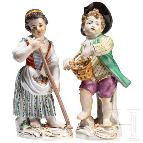Zwei Gärtnerkinder als Gegenstücke, Johann Joachim Kaendler, um 1750 (Entwurf), Meissen, 20. Jhdt. (Ausführung) - photo 1