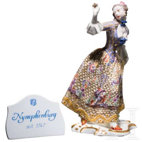 "Leda" aus der Commedia dell'arte, Franz Bustelli (Entwurf), Nymphenburg, 20. Jhdt. (Ausführung), dazu Porzellanschild "Nymphenburg" - photo 1