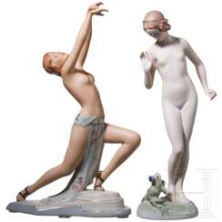 Froschkönig, Max Hermann Fritz (Entwurf), Rosenthal, 1937, sowie Tänzerin, E. Strobach (Entwurf), Porzellanmanufatkur Royal Dux, 1938-45