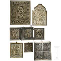 Fünf Bronzeikonen und eine kleine Ikone, Russland, überwiegend 20. Jhdt.