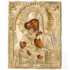 Ikone mit der Gottesmutter von Wladimir (Wladimirskaja) mit Oklad, Russland, 19. Jhdt.