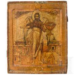 Ikone mit Johannes dem Vorläufer, Russland, um 1700 (großflächige Übermalungen)