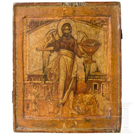 Ikone mit Johannes dem Vorläufer, Russland, um 1700 (großflächige Übermalungen) - фото 1 Ikone mit Johannes dem Vorläufer, Russland, um 1700 (großflächige Übermalungen) - фото 1