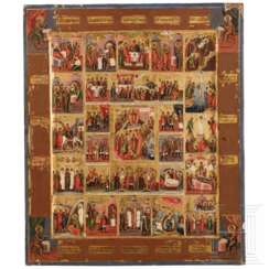 Großformatige erweiterte Festtagsikone mit den vier Evagenlisten, Russland, um 1900