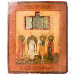 Ikone mit vier Heiligen und Bronzetriptychon, Russland, 19. Jhdt.