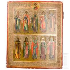Großformatige Ikone mit zehn Heiligen, Russland, Ende 19. Jhdt.
