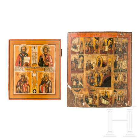 Zwei Ikonen: Große Festtagsikone und Vierfelderikone, Russland, 19. Jhdt. - photo 1