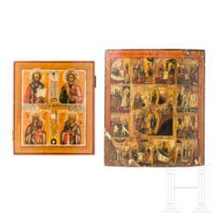 Zwei Ikonen: Große Festtagsikone und Vierfelderikone, Russland, 19. Jhdt.