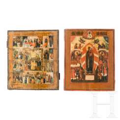 Zwei Ikonen: Festtagsikone und Gottesmutter Freude aller Leidenden", Russland, 19. Jhdt.