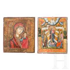 Zwei Ikonen: Gottesmutter von Kasan und Gottesmutter „Freude aller Leidenden", Russland, um 1900