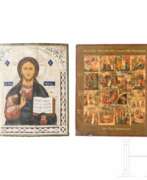 Overview. Zwei Ikonen: Festtagsikone und Christus Pantokrator, Russland, 19. Jhdt. / um 1900